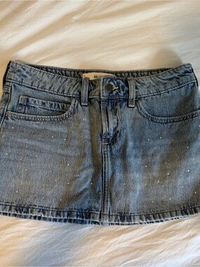 Hollister Light Blue Denim Mini Skirt with Sparkling Studs